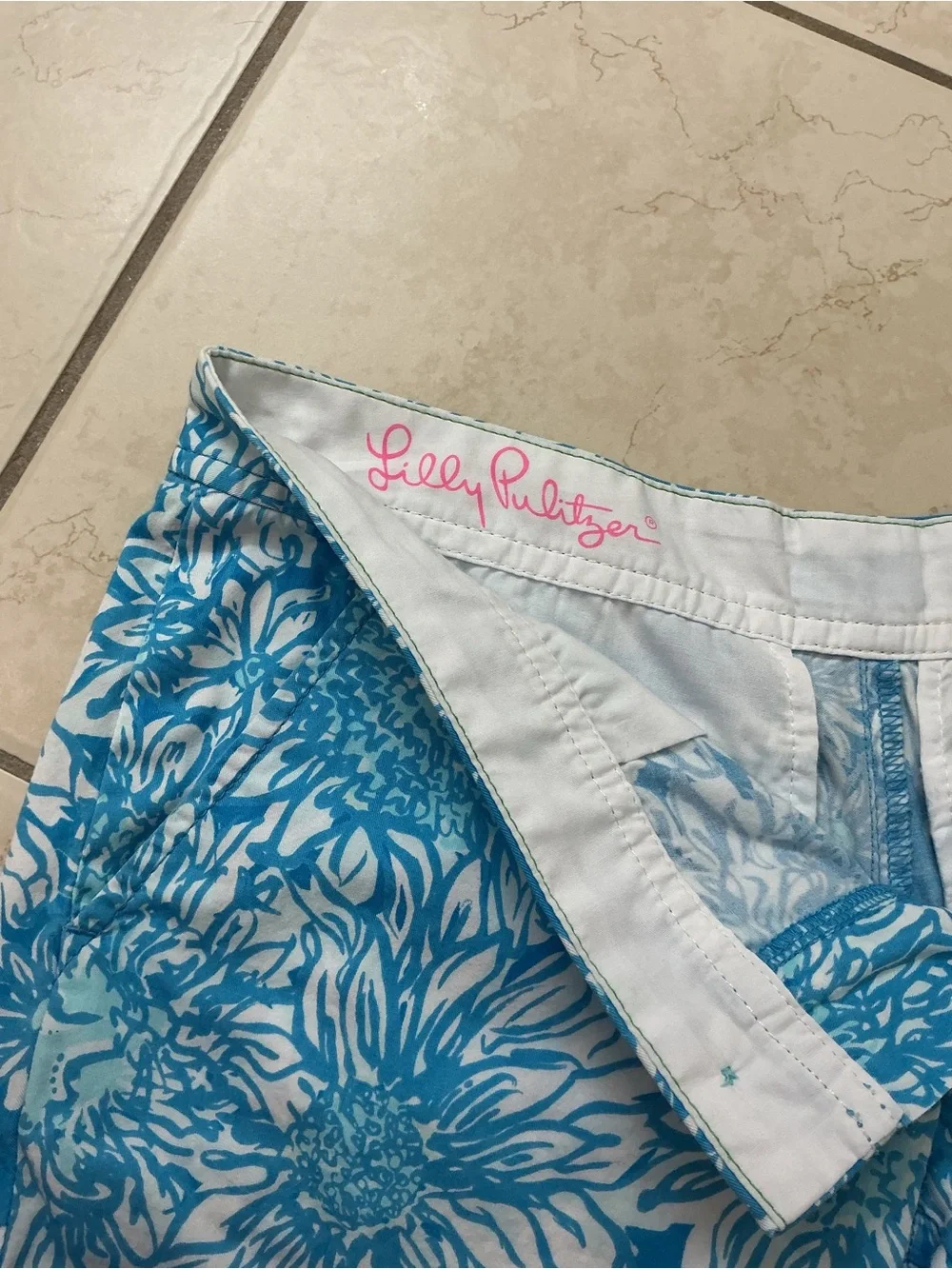 Lilly Pulitzer Buttercup Blue and White Floral Scallop-Hem Shorts